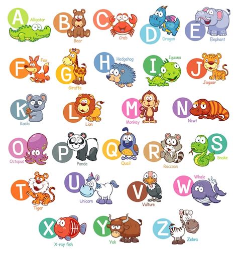Alfabeto Inglés De Animales De Dibujos Animados Vector Premium