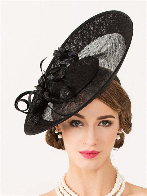 Black Sororal Party Flower 1940s Linen Fascinator Hat