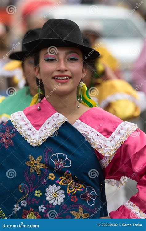 Young Indigenous Woman In Traditional Dress In Ecuador Editorial Image