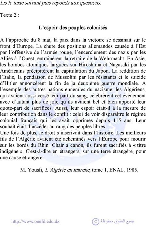 Texte Historique Sur La Guerre D Algerie 3as - Exemple de ...