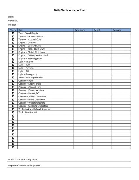 Editable Download This Daily Vehicle Inspection Checklist Template To Keep Daily Vehicle