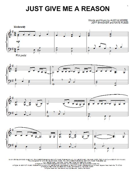 Just give me a reason just a little bit's enough just a second we're not broken just bent and we can learn to love again i never stopped you're still written in the scars on my heart you're not broken just bent and we can learn to love again. Just Give Me A Reason (feat. Nate Ruess) sheet music by ...