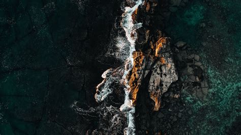 Download Wallpaper 2560x1440 Sea Rocks Aerial View Water Stones