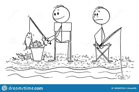 Vector Cartoon Illustration Of Unsuccessful Envious Or Jealous Fishing