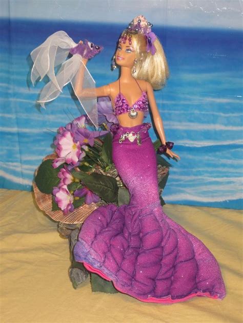 ooak~waves of amethyst~barbie mermaid art doll~xanadu creations~w custom stand xanaducreations