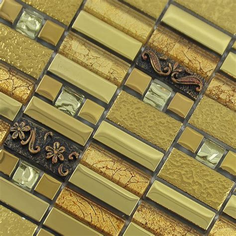 Glass Mosaic Tile Gold Crystal Backsplashes Bathroom Wall Strip