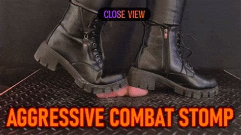 Aggressive Cbt Stomping In Black Leather Combat Boots And Outfit With Tamystarly Close