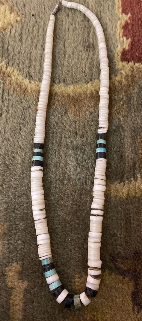 Native American Heishi Necklace Shell Turquoise Shell Gem