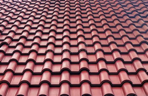 Red Tiles Roof Textured Background Closeup Exterior Stock Photo