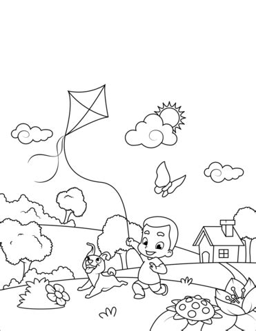 They are illustrated by consists of wings, tethers, pulleys. Little Boy Flying A Kite Coloring Page - Free Printable ...