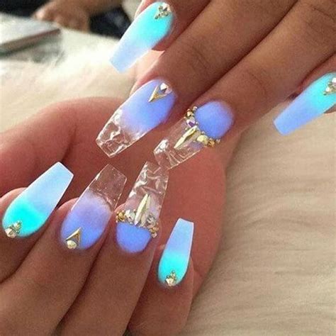30 summer nail art designs you'll want to try immediately. Blue and Green Clear UV Glow In The Dark Coffin Tip Nail ...