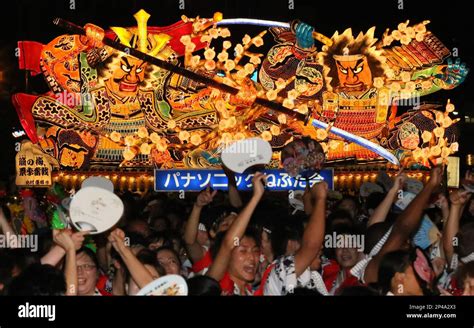 Nebuta Large Lantern Floats Featuring Samurai Warriors Parade Through