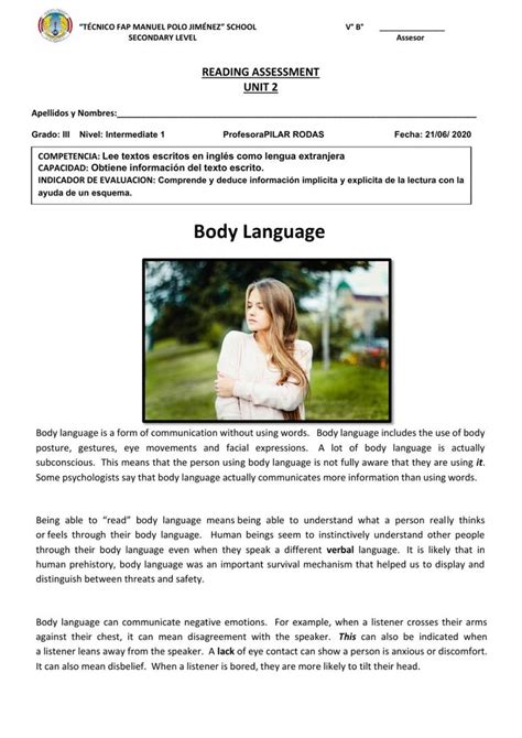 Body Language Worksheet Language Worksheets Body Language English
