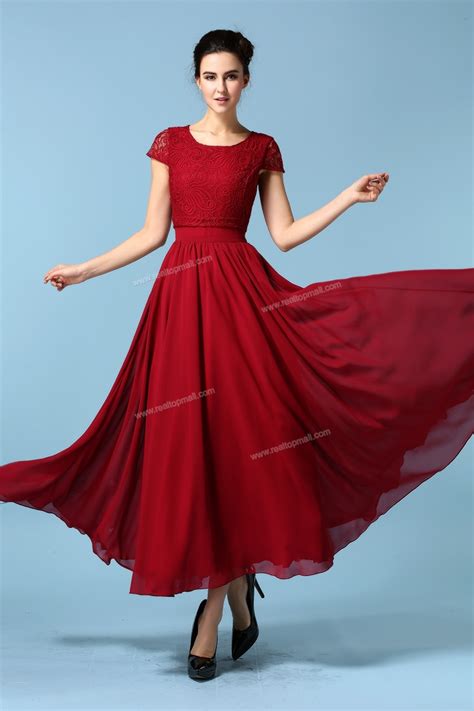 Chiffon Summer Short Lace Red Women Casual Dress Maxi Dresses