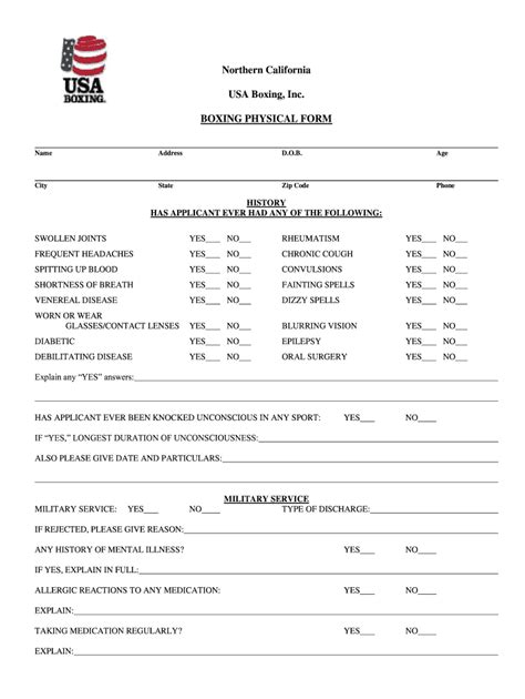 Usa Boxing Physical Form Fill Online Printable Fillable Blank