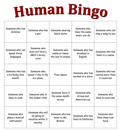 Human Bingo Template