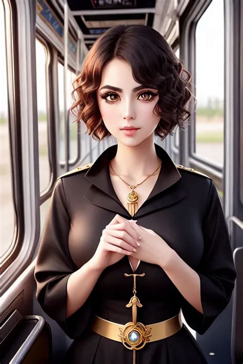 Dopamine Girl A Digital Art Of A Maiden Wearing Priest Clothes Touching Breasts In The Bus