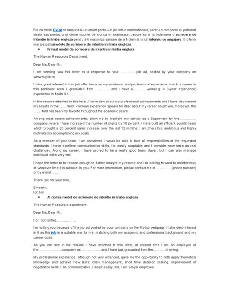 Scrisoare de Intentie Engleza | Internship | Job Hunting