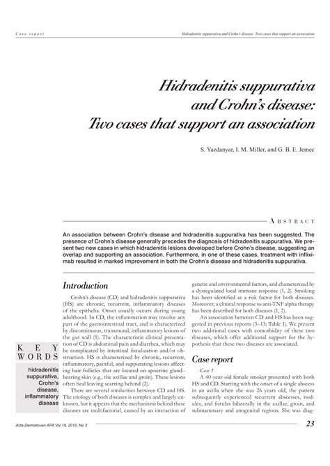Pdf Hidradenitis Suppurativa And Crohns Disease Two Cases That
