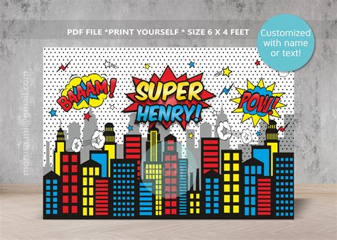 Superhero City Skyline Personalized With Name Printable Etsy In