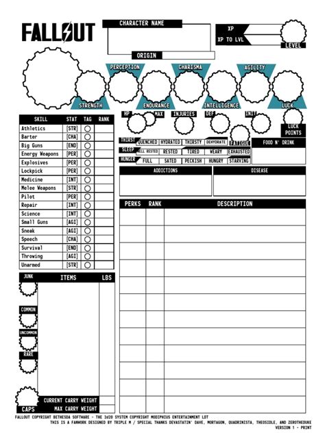 Fallout Ttrpg Character Sheet Pdf