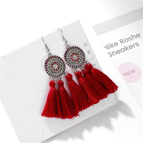 fashion design bohemia style tassel earrings long exaggerated silk fabric dangling earrings for