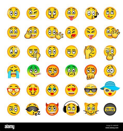Smiley Face Piatto Icone Vettoriali Set Gli Emoji Emoticon Diverse Emozioni Del Viso E Di