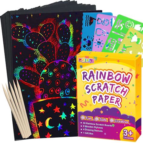 Pigipigi Scratch Paper Art For Kids 60 Pcs Magic Rainbow Scratch