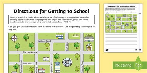Giving Directions Map Worksheet Getting To School Esl