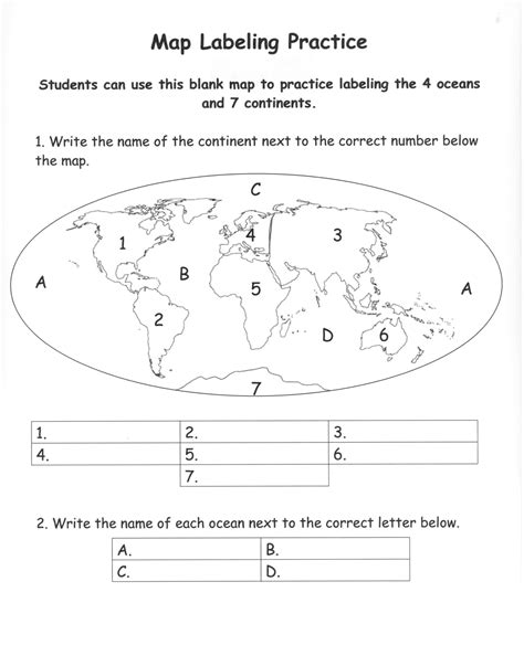 Continents And Oceans Worksheet