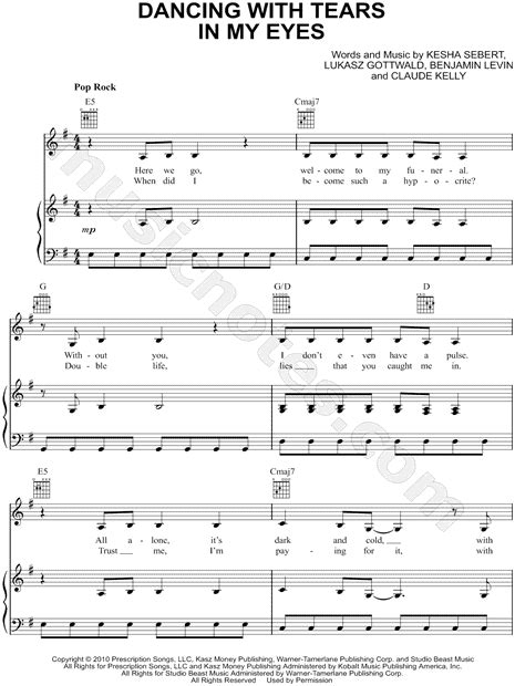 Kesha Dancing With Tears In My Eyes Sheet Music In G Major Transposable Download Print