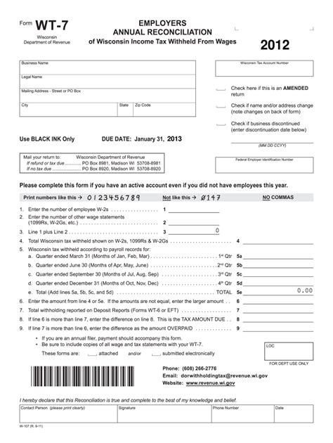 Wisconsin Wt 7 Tax Form Fill Out And Sign Printable Pdf Template