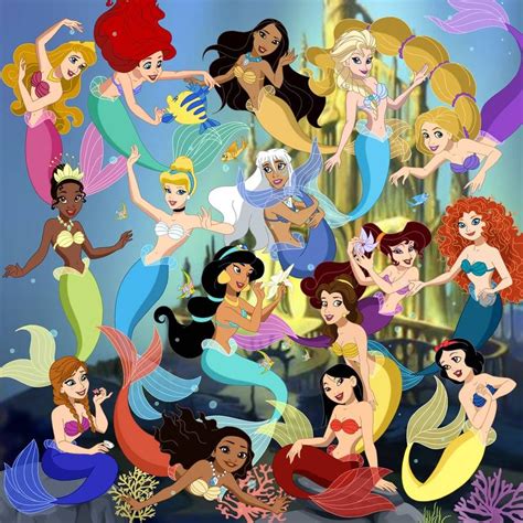 Disney Princess Mermaids By Lunamidnight1998 Disney Princesses As Mermaids Mermaid Disney
