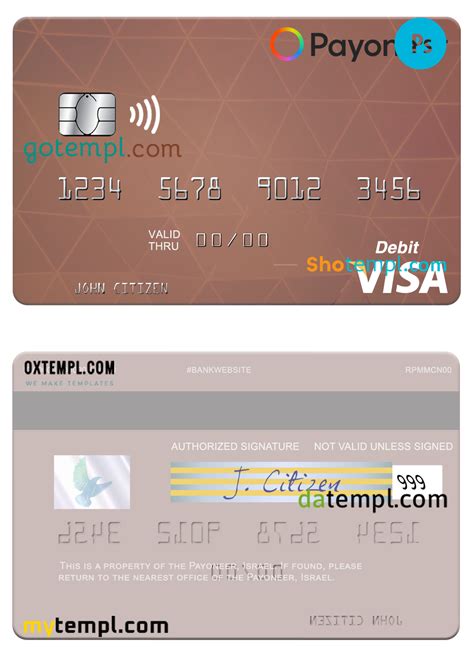 Usa Payoneer Visa Credit Card Psd Template