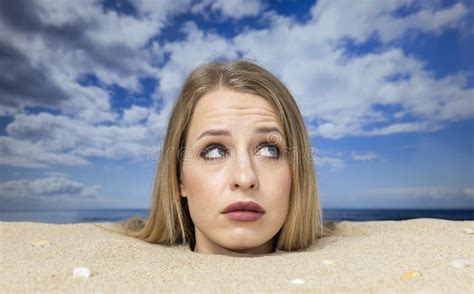 Woman Buried In Sand On Beach Stock Photo Image Of Party Holiday