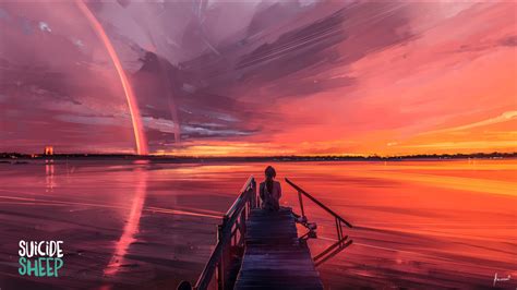 Wallpaper Digital Art Artwork Aenami Sunset Landscape Sea Sky