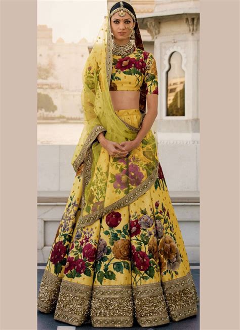 Buy Bollywood Sabyasachi Inspired Yellow Color Fine Art Silk Bridal