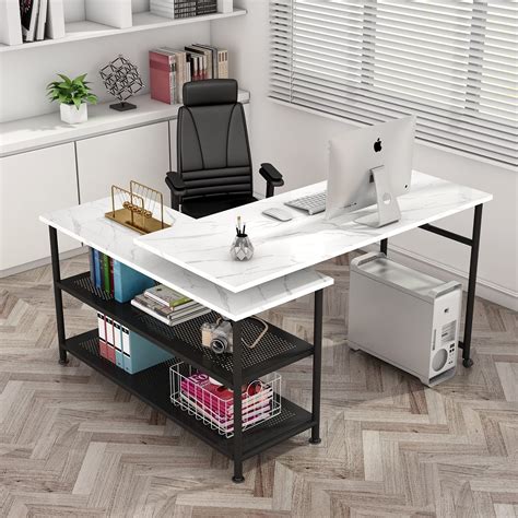 Tribesigns Modern L Shaped Desk With Storage Shelves Rotating