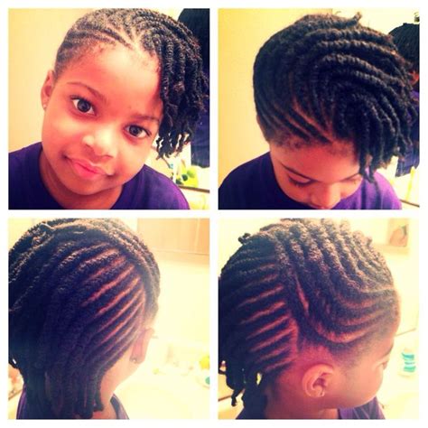 This type of hairstyle can be worn if you are. Kid natural hair style - flat twists to one side - two ...