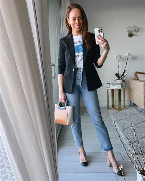sydne style shows how to wear a graphic tee for classic outfit ideas with a black blazer and
