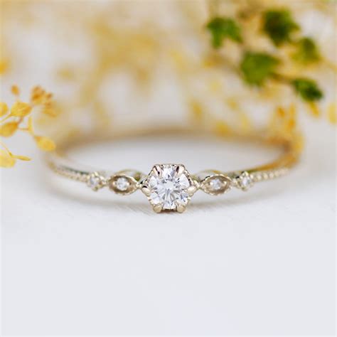 Simple Diamond Engagement Ring Delicate Engagement Ring Vintage Unique