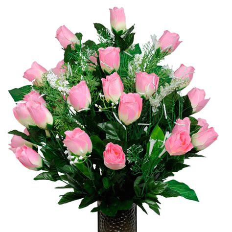 Are you searching for discount artificial flowers? Pink Rose Bud (Silk Cemetery Flowers) - Cemetery Flowers