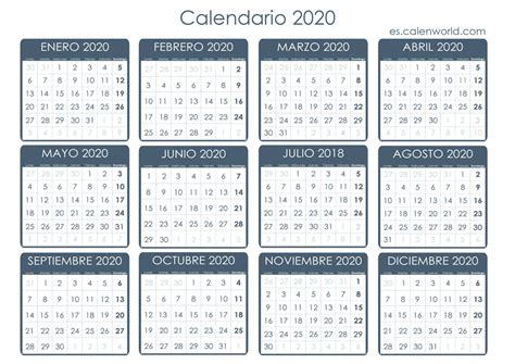 Calendario Para Imprimir 2020 Pdf
