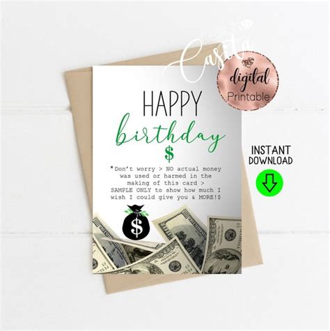 Happy Birthday Funny Money Printable 5x7 Folded Greeting Etsy