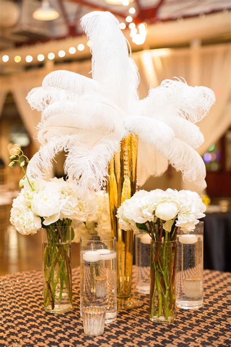 Glamorous White Feather And Peony Centerpieces