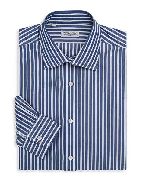 Charvet Cotton Regular Fit Stripe Dress Shirt In Navy Blue For Men Lyst