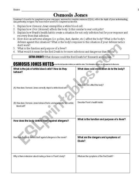 Osmosis Jones Worksheet → Waltery Learning Solution for Student