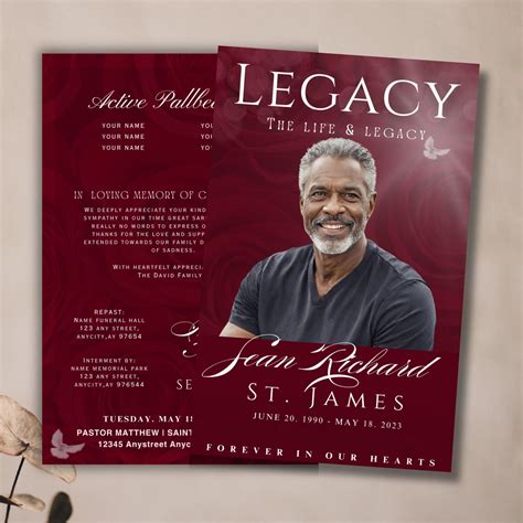 Elegant Red Rose Funeral Program Obituary Program Template Classy