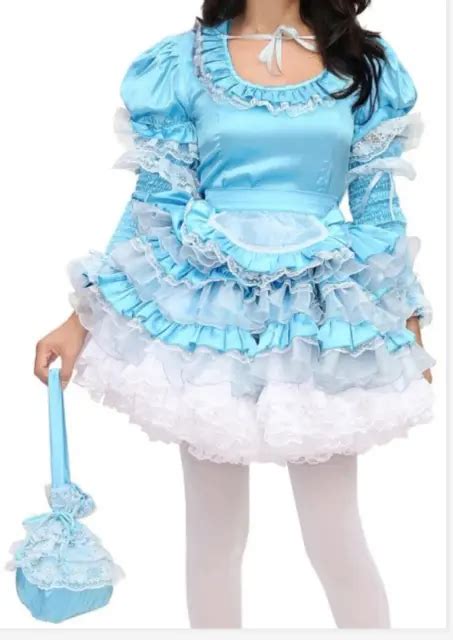 Sissy Girl Maid Blue Satin Lockable Dress Cosplay Costume Tailor Made 64 99 Picclick