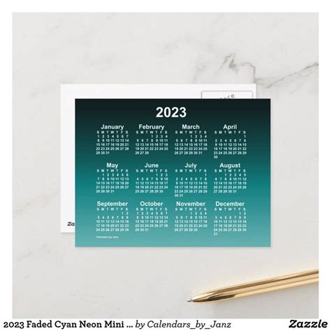 2023 Faded Cyan Neon Mini Calendar By Janz Postcard Zazzle In 2022